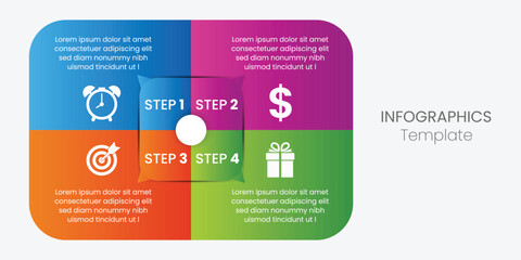 Infographic template Vector. Business process with 2 steps, options, circles. Can be used for workflow diagrams, annual reports, presentation