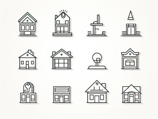 set of icons of houses and buildings