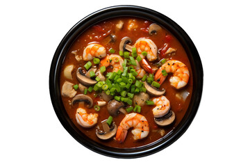Seafood Gumbo in a Traditional Bowl on transparent background.