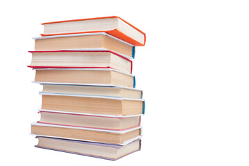 Composition with hardcover books, Books stacking, isolated on white background. Back to school. Copy Space. Education background.