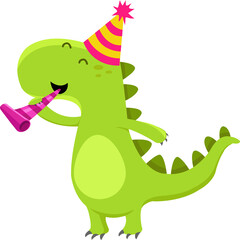Cute Little Dino With Party Hat And Horn