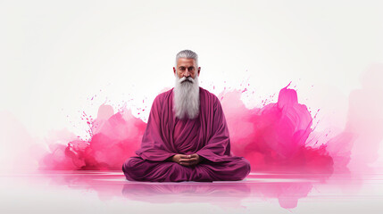 Splashed Color Painting of Guru Purnima in the Style of Light Beige and Magenta White Background