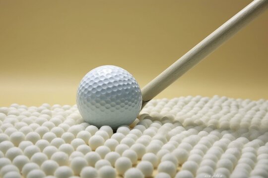 A picture of white golf balls with a club. Generative AI