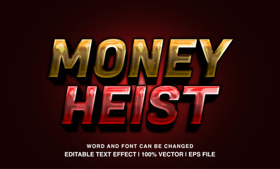 Money heist editable text effect template, 3d cartoon style typeface, premium vector
