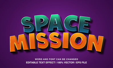 Space mission editable text effect template, 3d cartoon style typeface, premium vector - obrazy, fototapety, plakaty