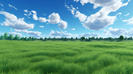 Fototapeta premium Blue sky nature grass green cloud field spring meadow summer landscape