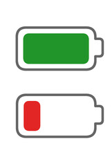バッテリー電池の満充電と残量が少なくなった表示のシンプルなイラスト素材