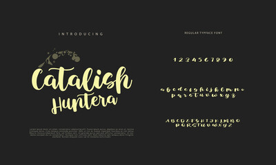 Abstract Calligraphy font alphabet. Minimal modern urban fonts for logo, brand etc. Typography typeface uppercase lowercase and number. vector illustration
