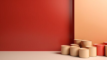 paint cans waste on red orange background with copy space