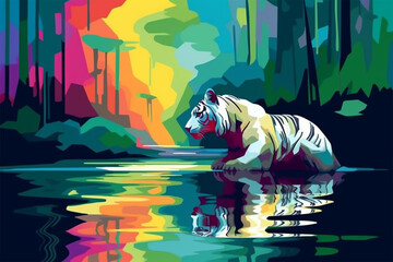 stail wpap a tiger drinking in the river