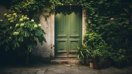 Draagtas green door in a house close up © reddish