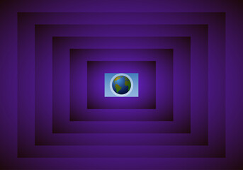 Fondo escalonado rectangular y el planeta Tierra al fondo. Ventana al mundo desde la perspectiva femenina © Montsilus