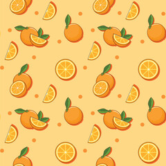 Seamless pattern with oranges. Vector illustration in cartoon style.
