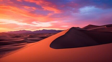 Fototapeta na wymiar Sand dunes in the desert at sunset, panoramic view