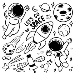 hand drawn space and astronaut cartoon doodle illustration - 667597455