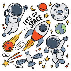 hand drawn space and astronaut cartoon doodle illustration - 667597478