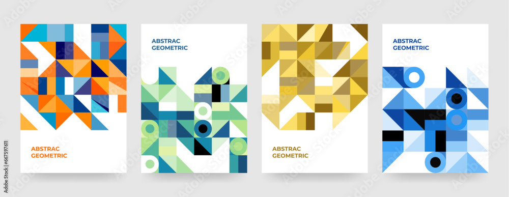 Wall mural modern colorful flyer with geometric shapes, geometry graphics and abstract background vector set. p