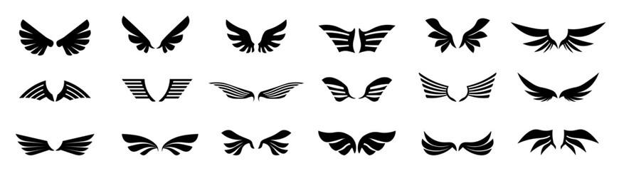Wings icons collection.Set of Wings badges icon.Wings symbol. Vector Illustration