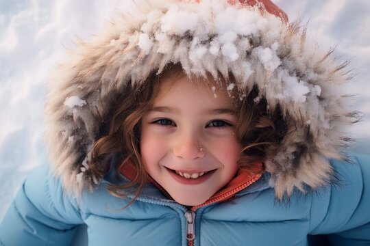 Retrato de niña pequeña disfrutando de la nieve en un día de vacaciones de invierno. 