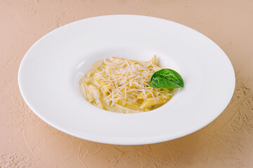 Penne Pasta with Parmesan in White Plate
