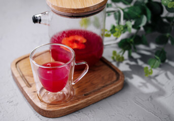 Raspberry Tea in Pitcher and Glass