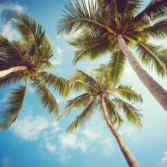 Summer holidays travel concept. Palm trees against blue sky