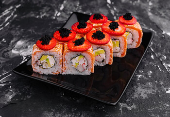 Fried Salmon Sushi with Strawberry and Caviar