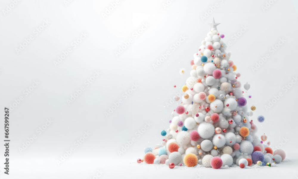Aufkleber christmas tree made of colorful pompons balls on white background with copy space.