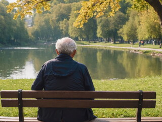 senior man sitting on bench in park