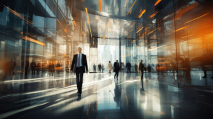 Long exposure shot of business people in office space