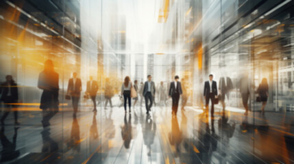 Long exposure shot of business people in office space