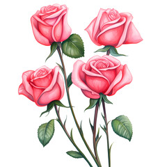 Watercolor Rose Valentine Clipart Illustration