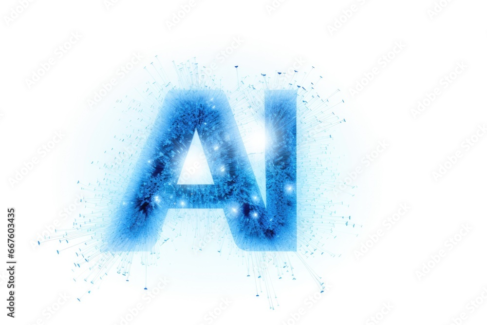 Poster ai technology concept. futuristic blue glowing digital neural network connection lines and nodes on 