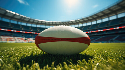 A rugby ball in a professional soccer stadium.