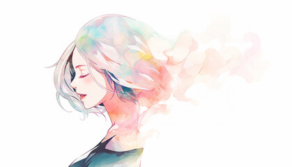 女性の横顔の水彩イラスト