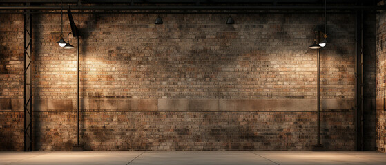 Industrial loft style empty old warehouse interior,brick wall,concrete floor