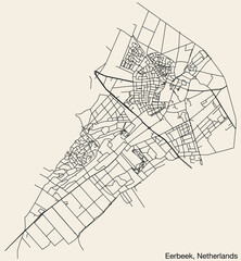 Detailed hand-drawn navigational urban street roads map of the Dutch city of EERBEEK, NETHERLANDS with solid road lines and name tag on vintage background