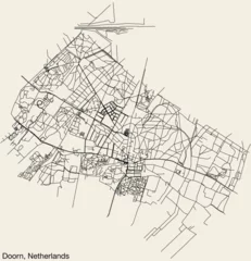Fotobehang Detailed hand-drawn navigational urban street roads map of the Dutch city of DOORN, NETHERLANDS with solid road lines and name tag on vintage background © Sanja