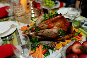 Festive holiday dish, Chrismas chicken baked with cranberry orange and rosemary, Christmas dinner.