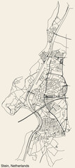 Detailed hand-drawn navigational urban street roads map of the Dutch city of STEIN, NETHERLANDS with solid road lines and name tag on vintage background