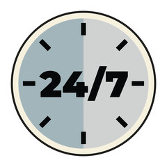 Flat icon illustration of 24 hours a day service sign. Icon symbol vector. Business and time concept.