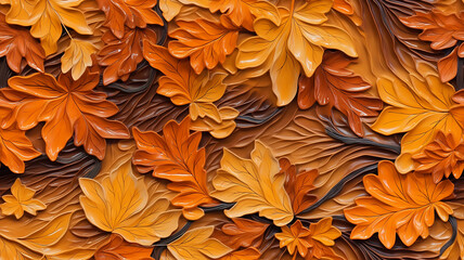 Fototapeta premium yellow autumn leaves abstract background plastic sculpture digital 3d graphics