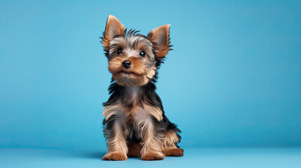 Yorkshire terrier dog on a blue background 