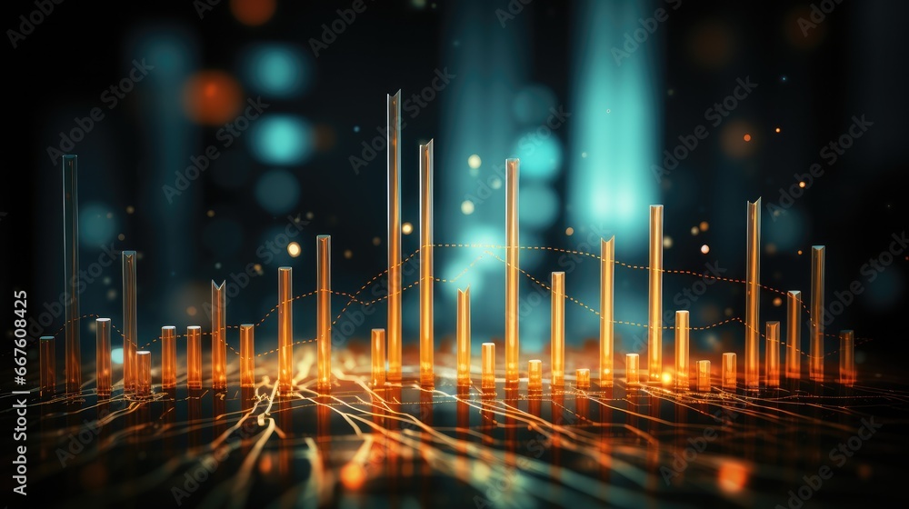 Poster dynamic market chart depicts the steady increase of business stocks with candlestick graph.