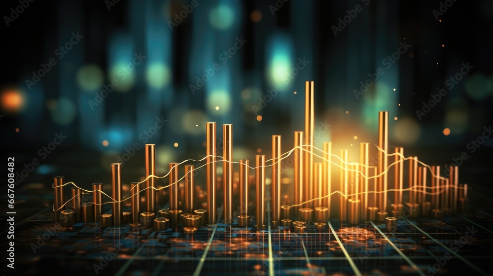Poster dynamic market chart depicts the steady increase of business stocks with candlestick graph.