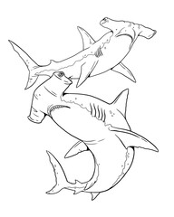 Hammerhead shark to color in. Template for a coloring book with sea animals. Colouring page.	