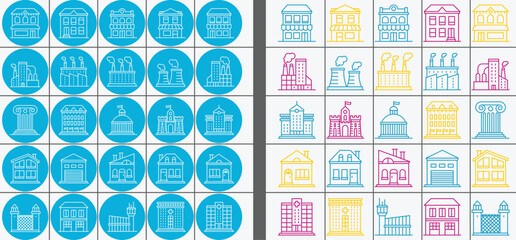 25 Buildings Icons Set Templates