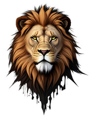 logo of the head of a lion, drawing with elegant ink lines in cartoon style with yellow and orange colors- symbol for an epic brand label. Ai
