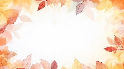 white background blank frame with yellow leaves in autumn light minimalism style