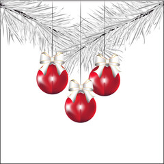 Christmas Tree branch and a Christmas ball. Christmas background. Vector illustration design. Christmas decor, decorations. Greeting card.